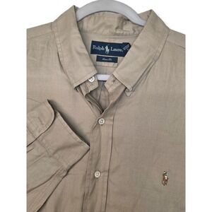 Ralph Lauren Shirt Mens 2XL Beige Solid Long Sleeve Button Down Classic Fit